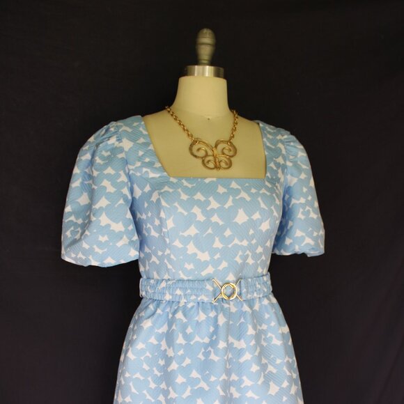 EUC Lilly Pulitzer Kasslyn Bon Bon Blue All Heart Jacquard brocade puff sleeve - Picture 13 of 13